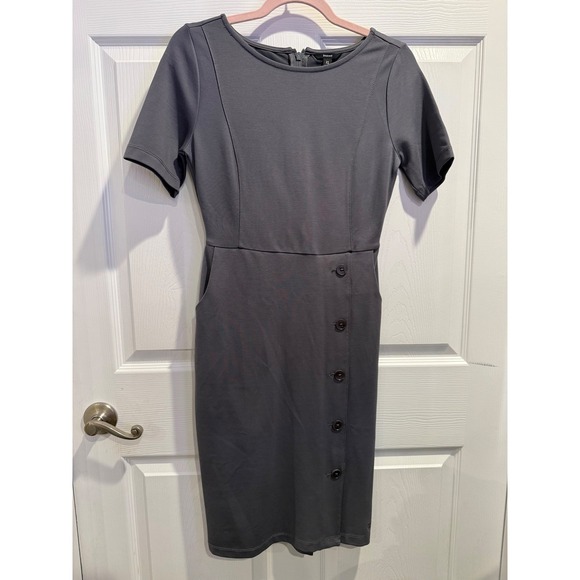 Betabrand Womens Gray Sheath Dress Button Detail Short Sleeve Business Casual XS - Picture 4 of 10